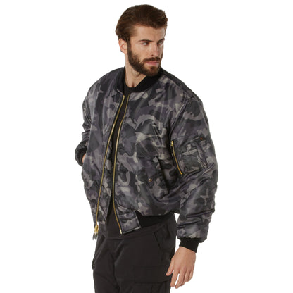Rothco MA-1 Flight Jacket Black Camo Size Small – Military-Inspired Bomber Jacket with Insulation and Utility Pockets