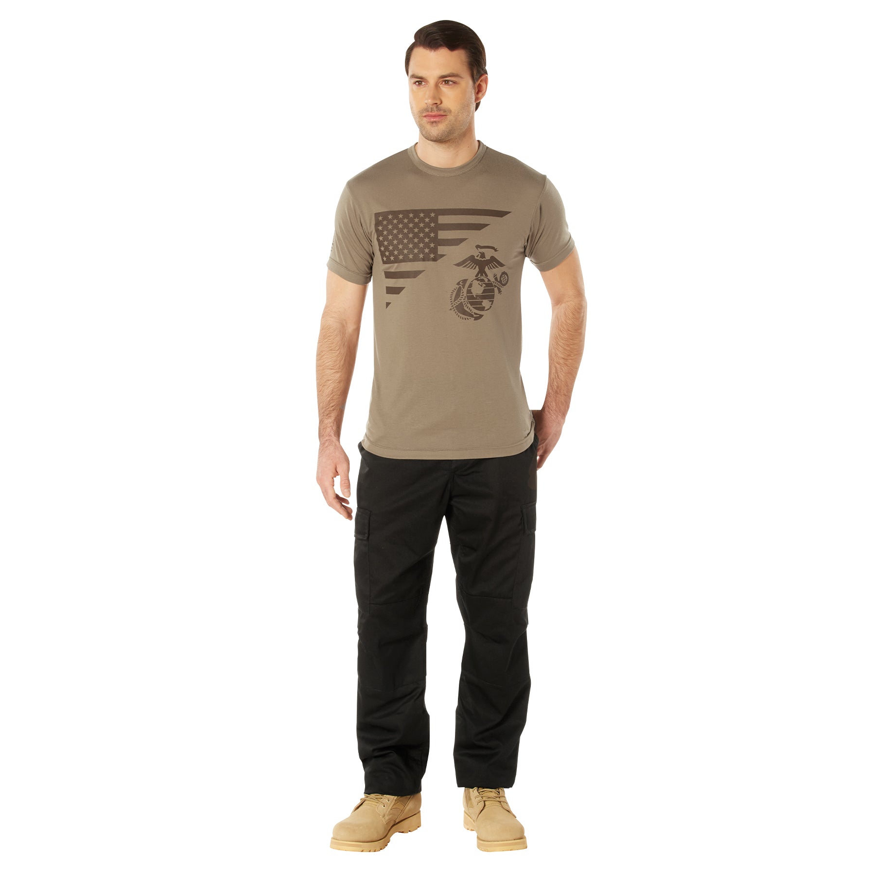 Rothco USMC Eagle, Globe, & Anchor Moisture Wicking T-Shirt - Size 2XL, AR 670-1 Coyote Brown