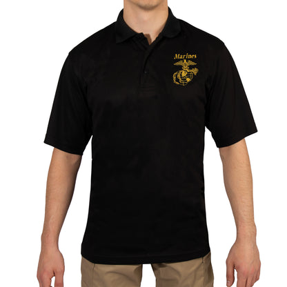 Rothco USMC Eagle, Globe & Anchor Moisture Wicking Polo Shirt – Black, Size Medium