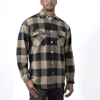 Rothco Extra Heavyweight Buffalo Plaid Flannel Shirt in Coyote Brown, Size 3XL