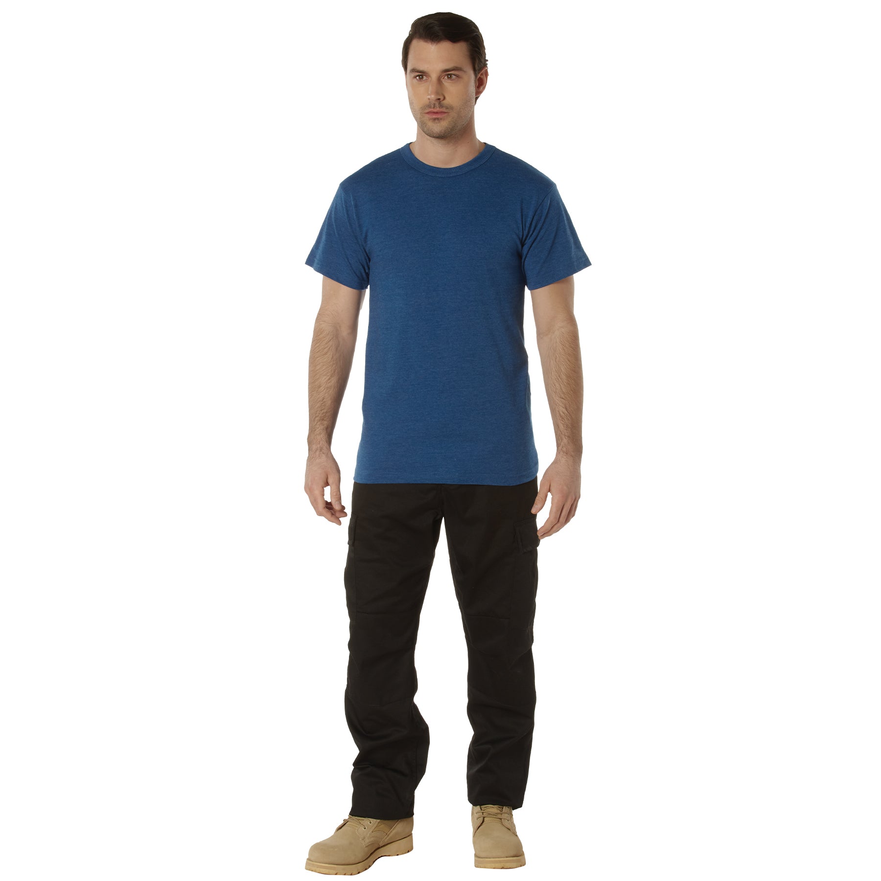 Rothco Solid Color Heather Blue T-Shirt with Cotton-Polyester Blend, Size Large
