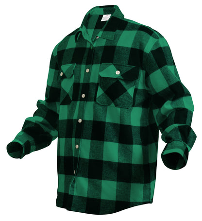 Rothco Extra Heavyweight Buffalo Plaid Flannel Shirt in Green Plaid, Size 5XL