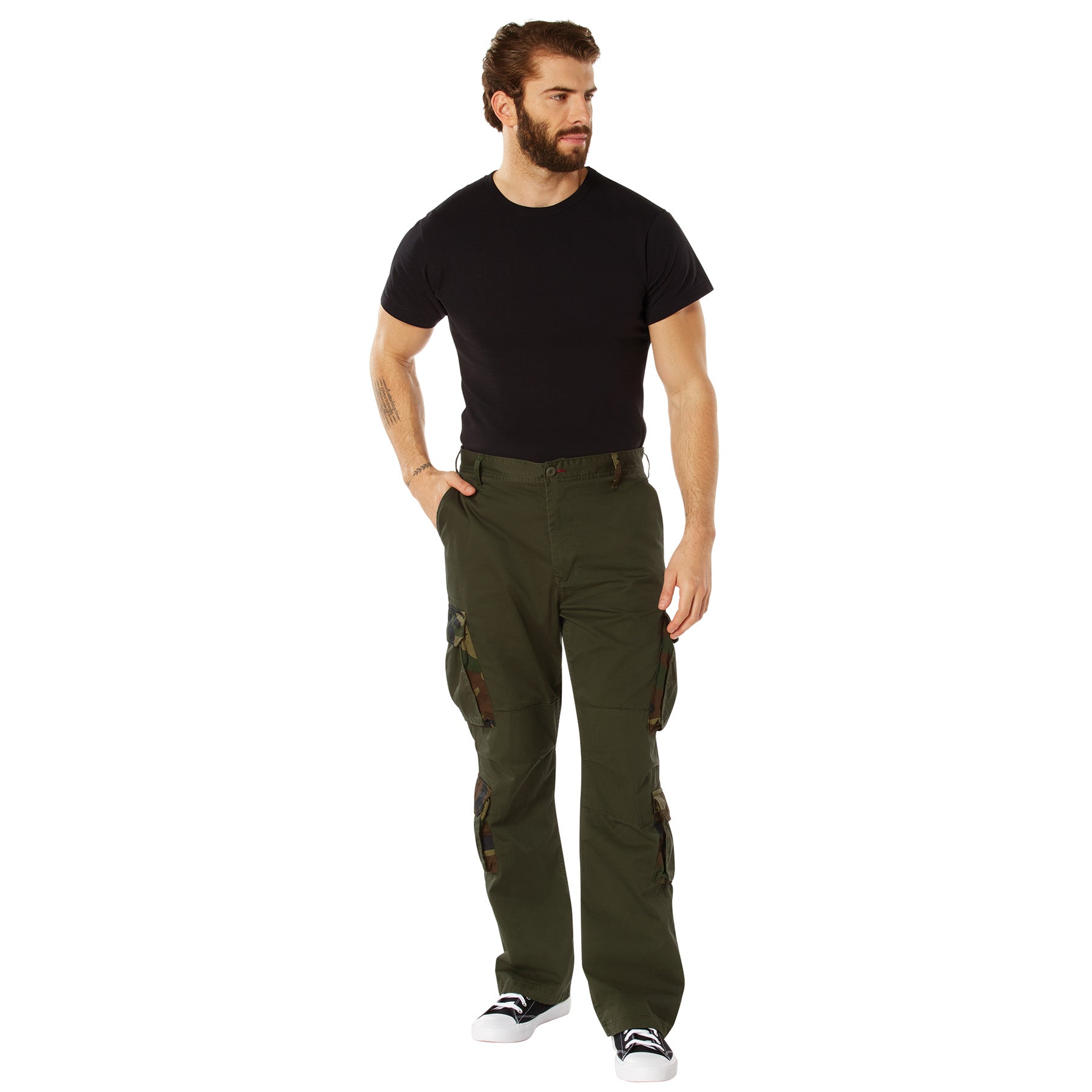 Rothco Vintage Paratrooper Cargo Fatigue Pants Size Large in Olive Drab / Woodland Camo