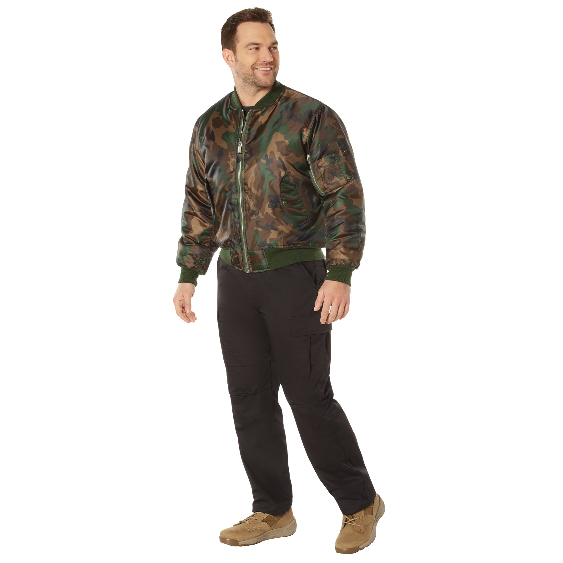 Rothco MA-1 Flight Jacket Woodland Camo Size XL - Military-Style Bomber with Insulation and Utility Pockets