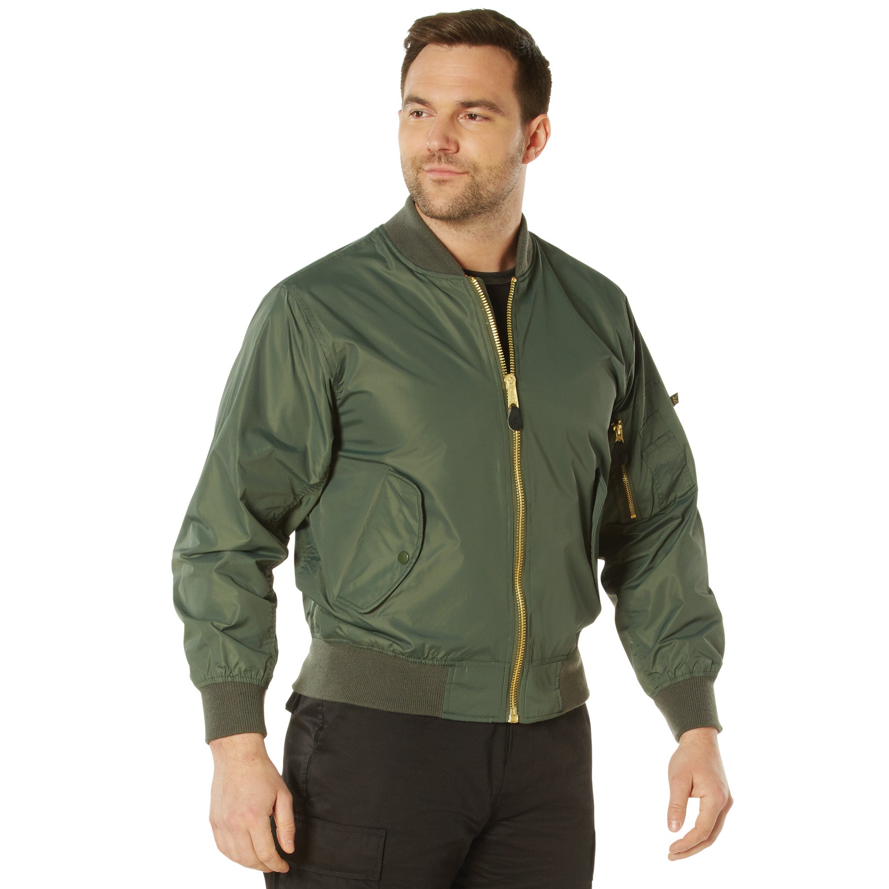 Rothco Lightweight Enhanced Nylon MA-1 Flight Jacket in Sage Green, Size Large