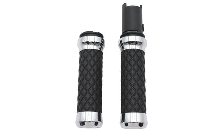 V-Twin Argyle Style Grip Set in Chrome for Harley Davidson Touring Models by V-Twin