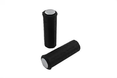V-Twin Black Waffle Handlebar Grip Set with Chrome Plugs for Harley Davidson FL (1953-1962) by V-Twin