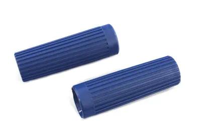 V-Twin Blue Grip Set Original Rib Style with Chrome End Plugs for Harley Davidson FL 1962-1971 by V-Twin