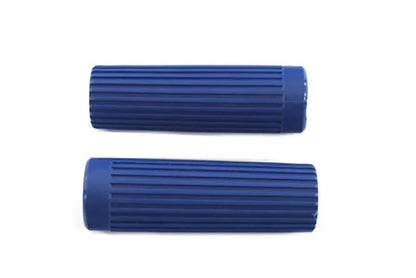 V-Twin Blue Grip Set Original Rib Style with Chrome End Plugs for Harley Davidson FL 1962-1971 by V-Twin