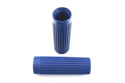 V-Twin Blue Grip Set Original Rib Style with Chrome End Plugs for Harley Davidson FL 1962-1971 by V-Twin