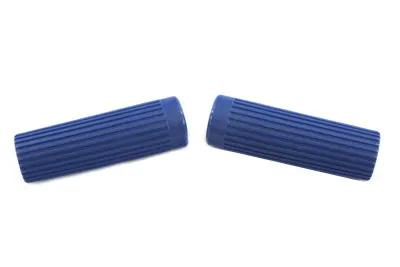 V-Twin Blue Grip Set Original Rib Style with Chrome End Plugs for Harley Davidson FL 1962-1971 by V-Twin