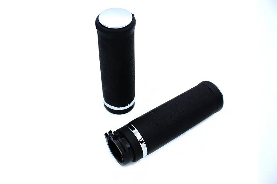 Wyatt Gatling 17-0556 Black Grip Set with Chrome End Caps for Harley Davidson FXST (1996-2005) by Wyatt Gatling