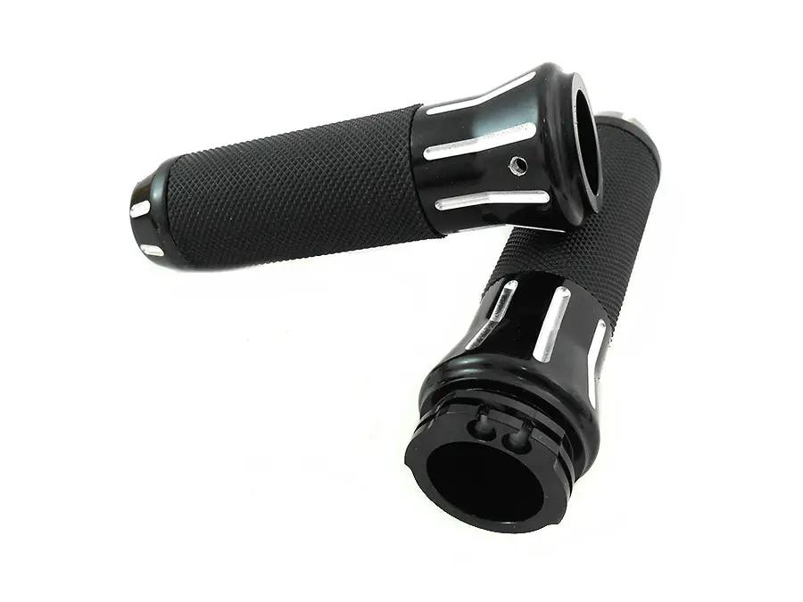 Wyatt Gatling Black Grip Set with Black End Caps for Harley Davidson FX, FL, and XL Models by Wyatt Gatling
