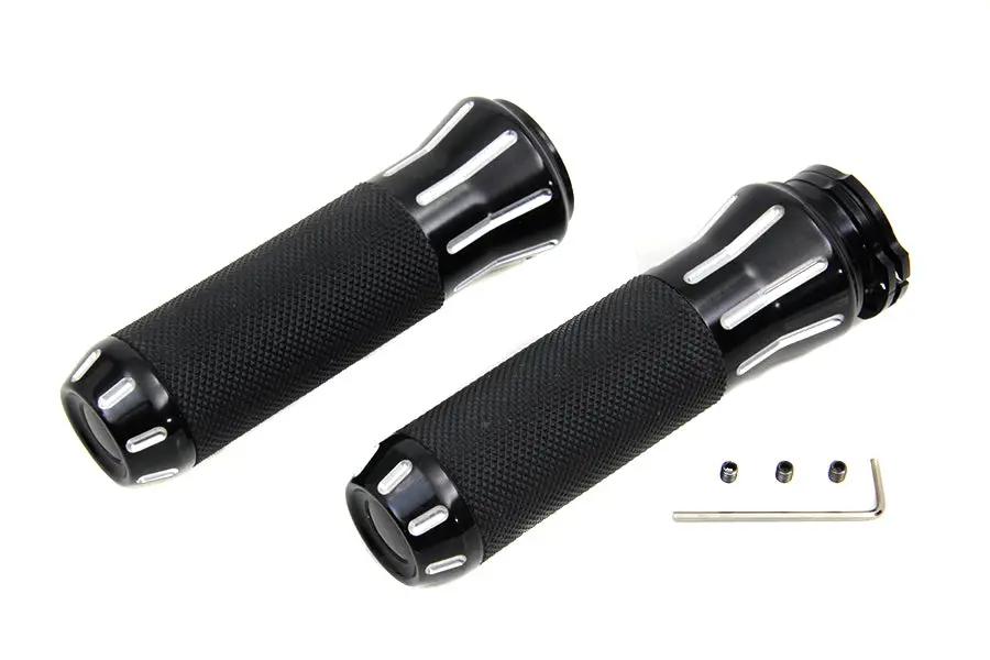 Wyatt Gatling Black Grip Set with Black End Caps for Harley Davidson FX, FL, and XL Models by Wyatt Gatling