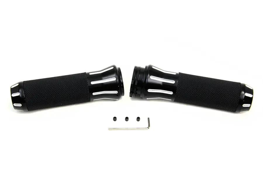 Wyatt Gatling Black Grip Set with Black End Caps for Harley Davidson FX, FL, and XL Models by Wyatt Gatling