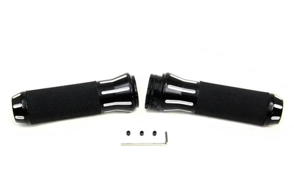 Wyatt Gatling Black Grip Set with Black End Caps for Harley Davidson FX, FL, and XL Models by Wyatt Gatling