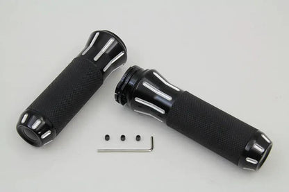 Wyatt Gatling Black Grip Set with Black End Caps for Harley Davidson FX, FL, and XL Models by Wyatt Gatling