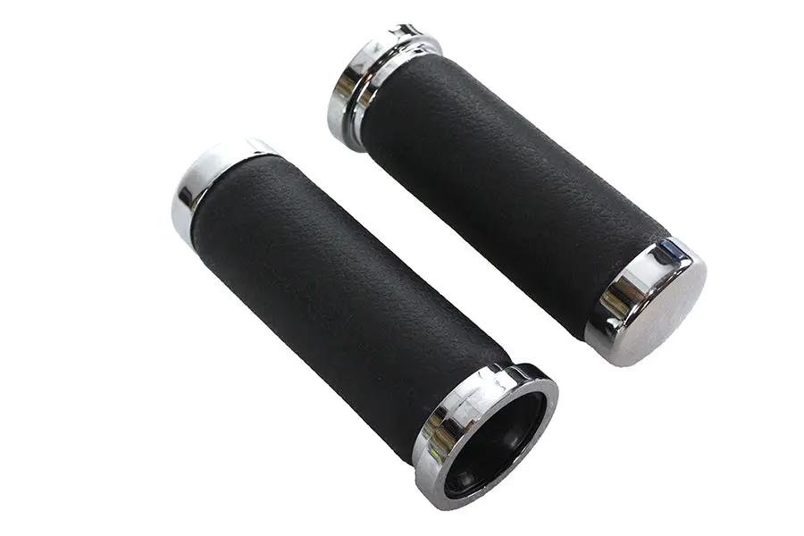 V-Twin Pebble Style Grip Set with Chrome End Caps for Harley Davidson by V-Twin