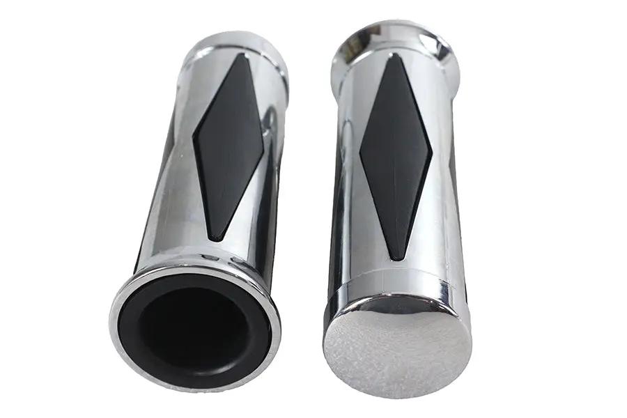 V-Twin Diamond Style Grip Set with Chrome End Cap for Harley Davidson Motorcycles – Part No. 74419 by V-Twin