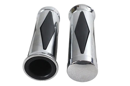 V-Twin Diamond Style Grip Set with Chrome End Cap for Harley Davidson Motorcycles – Part No. 74419 by V-Twin
