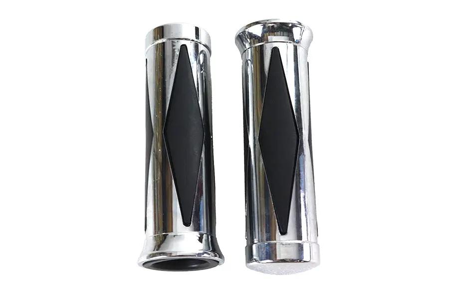 V-Twin Diamond Style Grip Set with Chrome End Cap for Harley Davidson Motorcycles – Part No. 74419 by V-Twin