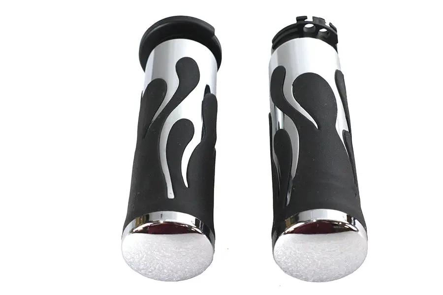 V-Twin 17-0571DB Hot Rod Flame Style Handlebar Grip Set for Harley Davidson FXST (1996-2005) by V-Twin