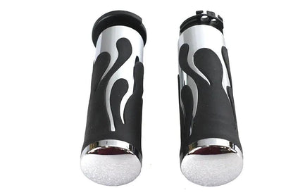 V-Twin 17-0571DB Hot Rod Flame Style Handlebar Grip Set for Harley Davidson FXST (1996-2005) by V-Twin