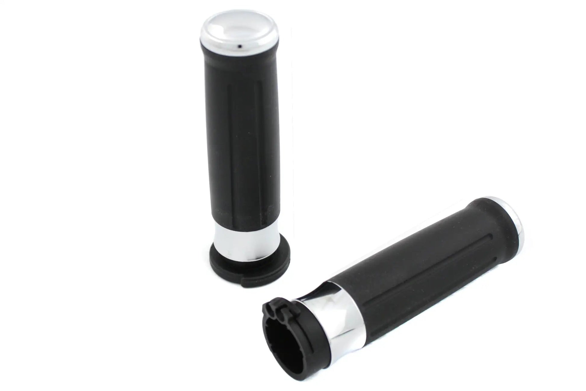 V-Twin Black Grip Set with Chrome End Caps for Harley Davidson XL Models (Part #3309DB) by V-Twin