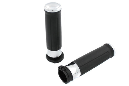V-Twin Black Grip Set with Chrome End Caps for Harley Davidson XL Models (Part #3309DB) by V-Twin