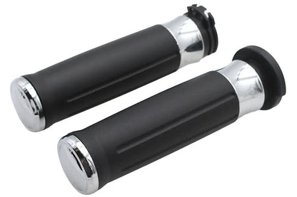 V-Twin Black Grip Set with Chrome End Caps for Harley Davidson XL Models (Part #3309DB) by V-Twin