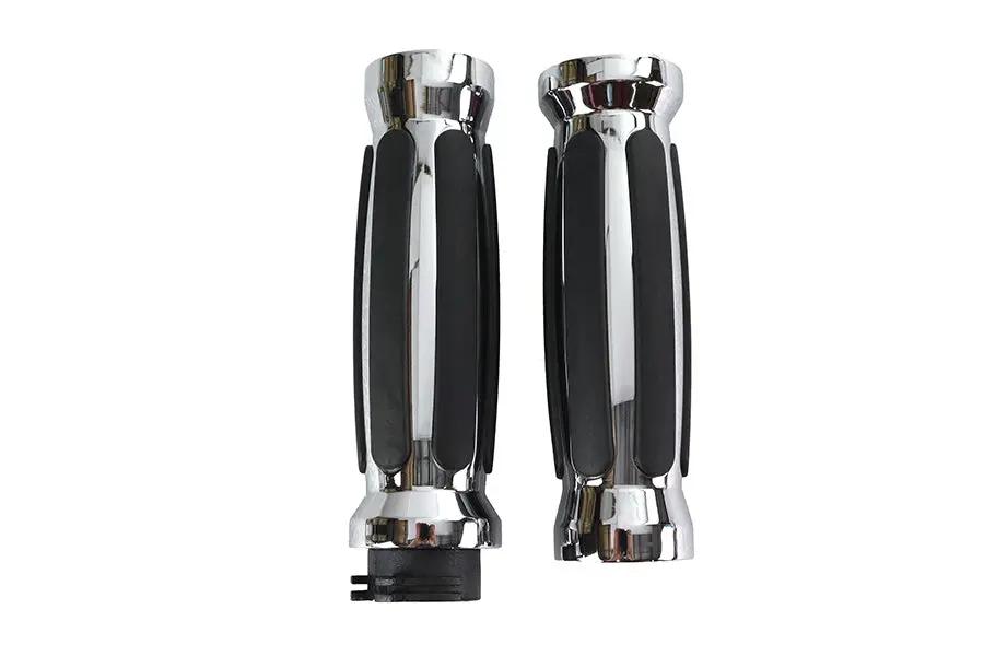 Wyatt Gatling Profile Barrel Shape Grip Set for Harley Davidson – Chrome Accents and Black Rubber Rail Design by Wyatt Gatling