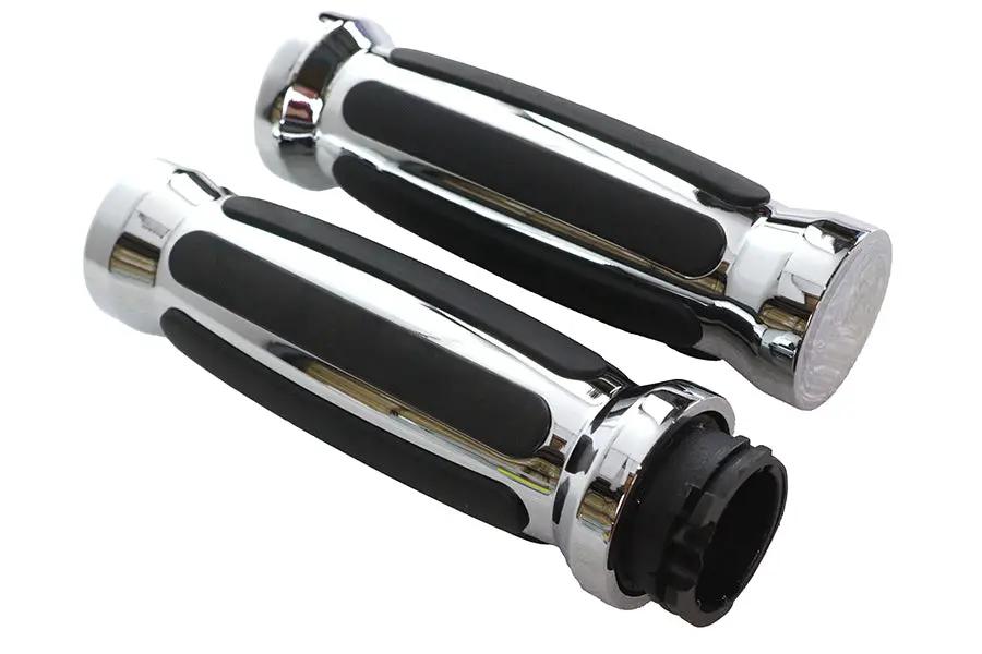 Wyatt Gatling Profile Barrel Shape Grip Set for Harley Davidson – Chrome Accents and Black Rubber Rail Design by Wyatt Gatling