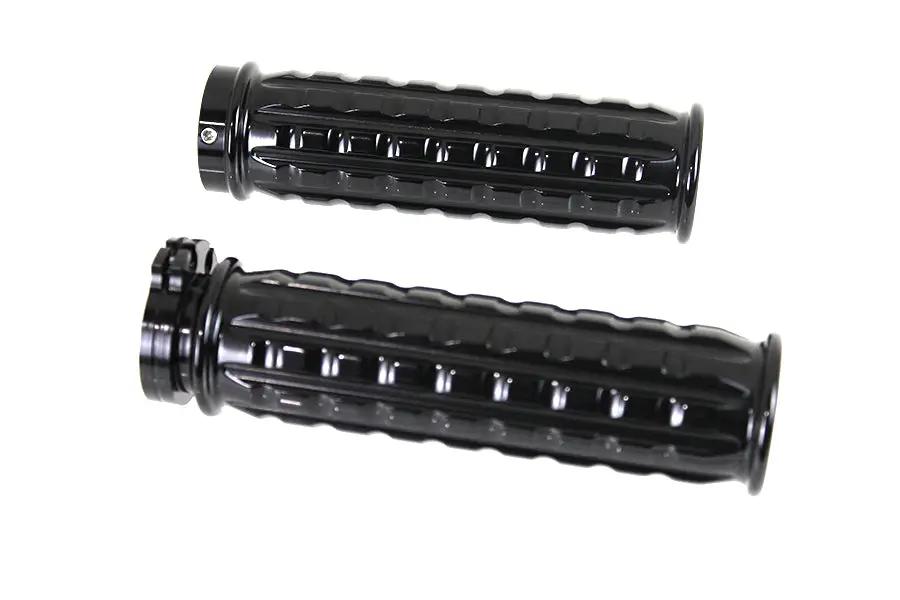 V-Twin Black Grained Style Handlebar Grip Set for Harley Davidson FXST (1996-2005) by V-Twin