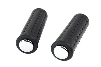V-Twin Replica Black Waffle Handlebar Grip Set with Chrome Plugs for Harley Davidson by V-Twin
