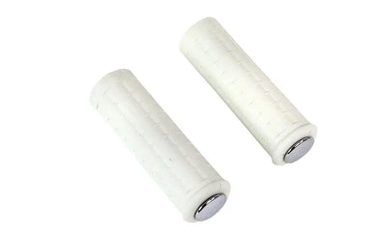 V-Twin Replica White Waffle Style Grip Set with Chrome Plugs - Fits Harley Davidson Models by V-Twin