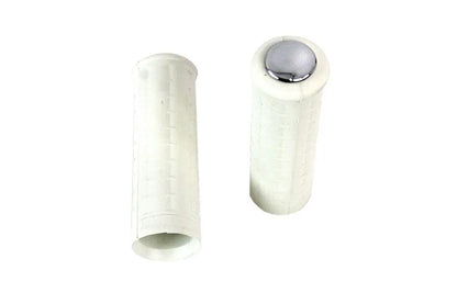 V-Twin Replica White Waffle Style Grip Set with Chrome Plugs - Fits Harley Davidson Models by V-Twin