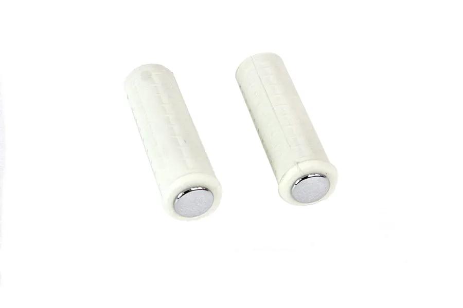 V-Twin Replica White Waffle Style Grip Set with Chrome Plugs - Fits Harley Davidson Models by V-Twin