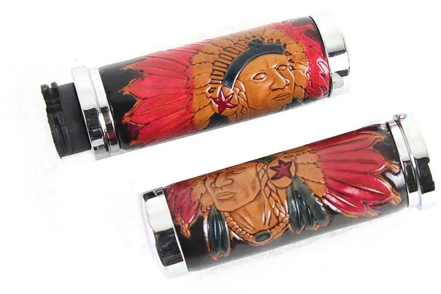 V-Twin Indian Grip Set with Chrome Ends for Harley Davidson FXST (1996-2005) by V-Twin