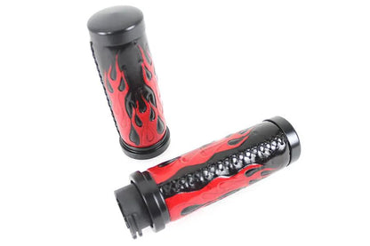 V-Twin Red Flame Style Grip Set with Black Ends for Harley Davidson FXST Models by V-Twin