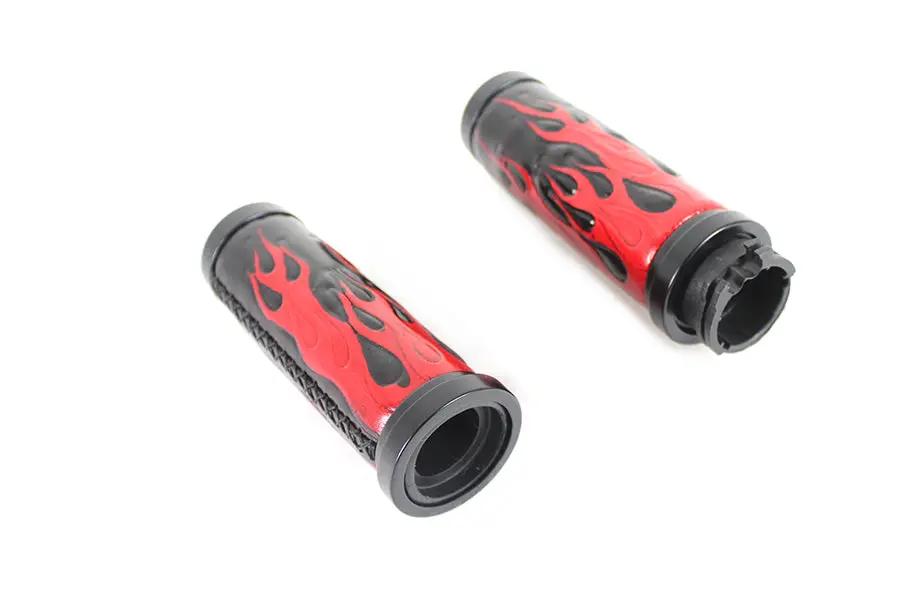 V-Twin Red Flame Style Grip Set with Black Ends for Harley Davidson FXST Models by V-Twin