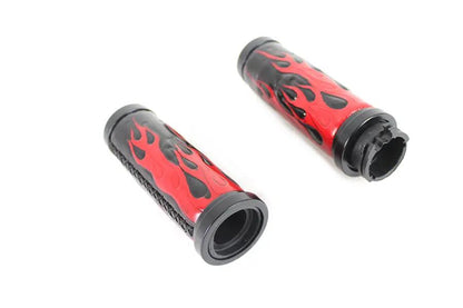 V-Twin Red Flame Style Grip Set with Black Ends for Harley Davidson FXST Models by V-Twin