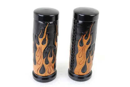 V-Twin Amber Flame Style Throttle By Wire Grip Set with Black Ends for Harley Davidson Touring Models by V-Twin