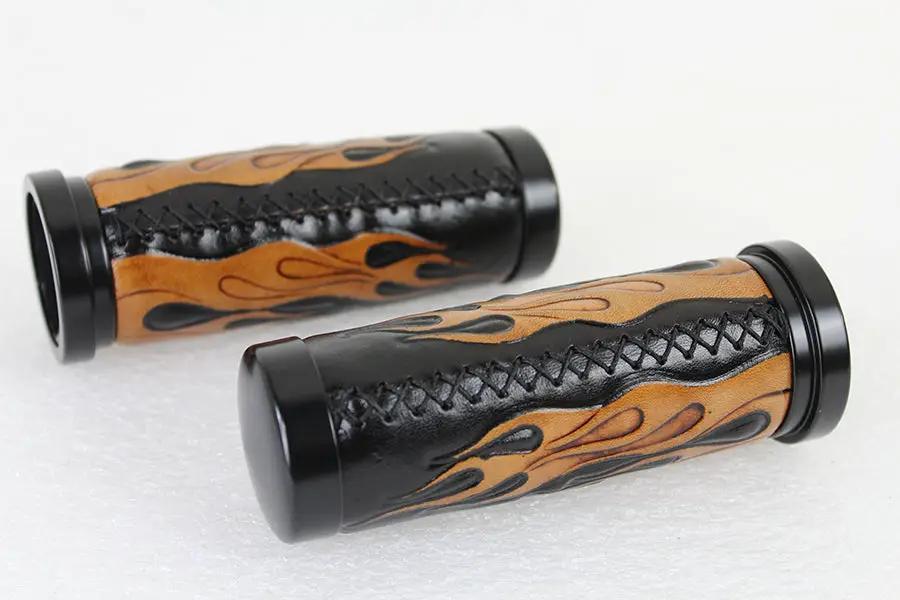 V-Twin Amber Flame Style Throttle By Wire Grip Set with Black Ends for Harley Davidson Touring Models by V-Twin