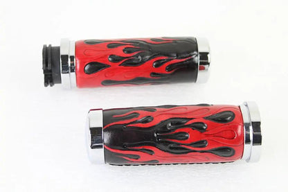 V-Twin Red Flame Style Handlebar Grip Set with Chrome Ends for Harley Davidson FXST (1996-2005) by V-Twin