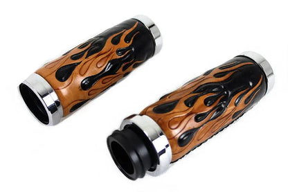 V-Twin Amber Flame Style Throttle By Wire Grip Set with Chrome Ends for Harley Davidson FLT Models by V-Twin