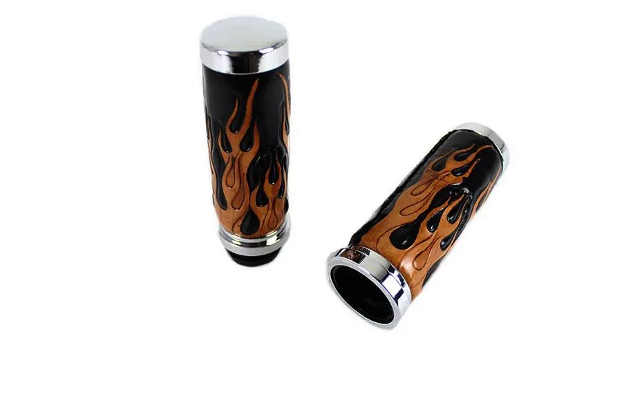 V-Twin Amber Flame Style Throttle By Wire Grip Set with Chrome Ends for Harley Davidson FLT Models by V-Twin