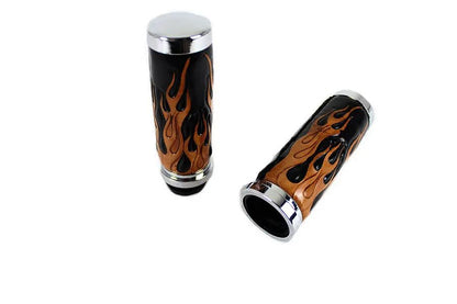 V-Twin Amber Flame Style Throttle By Wire Grip Set with Chrome Ends for Harley Davidson FLT Models by V-Twin