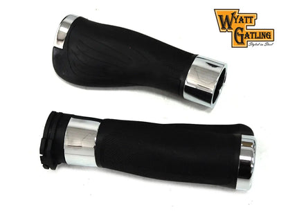 V-Twin Wyatt Gatling Donkey Style Handlebar Grip Set - Black with Chrome Ends, Cable Use Only by V-Twin