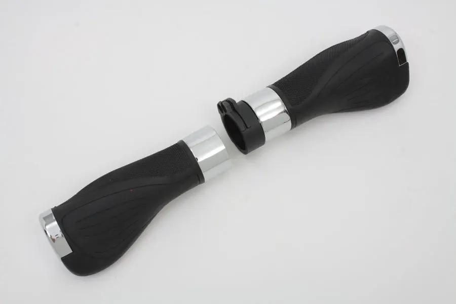 V-Twin Wyatt Gatling Donkey Style Handlebar Grip Set - Black with Chrome Ends, Cable Use Only by V-Twin