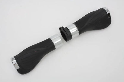 V-Twin Wyatt Gatling Donkey Style Handlebar Grip Set - Black with Chrome Ends, Cable Use Only by V-Twin